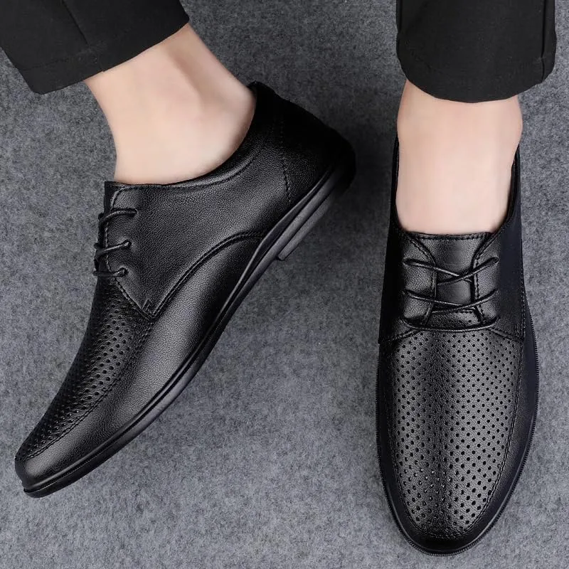Men's Breathable Comfortable Business Oxford Shoes Men Fashion Classic Pointed Toe Lace Up Low Top Genuine Leather Dress Shoes