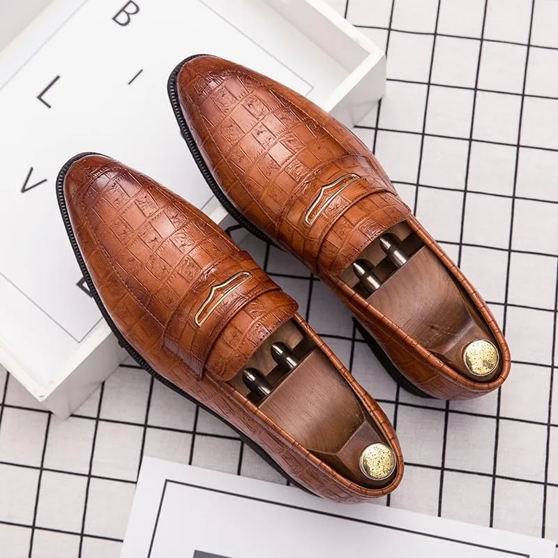Men's Brogue Oxfords Shoes Men's Slip On Breathable Comfortable Business Pointed Toe Casual Dress Shoes Non-Slip Softsole Walking Derby Shoes