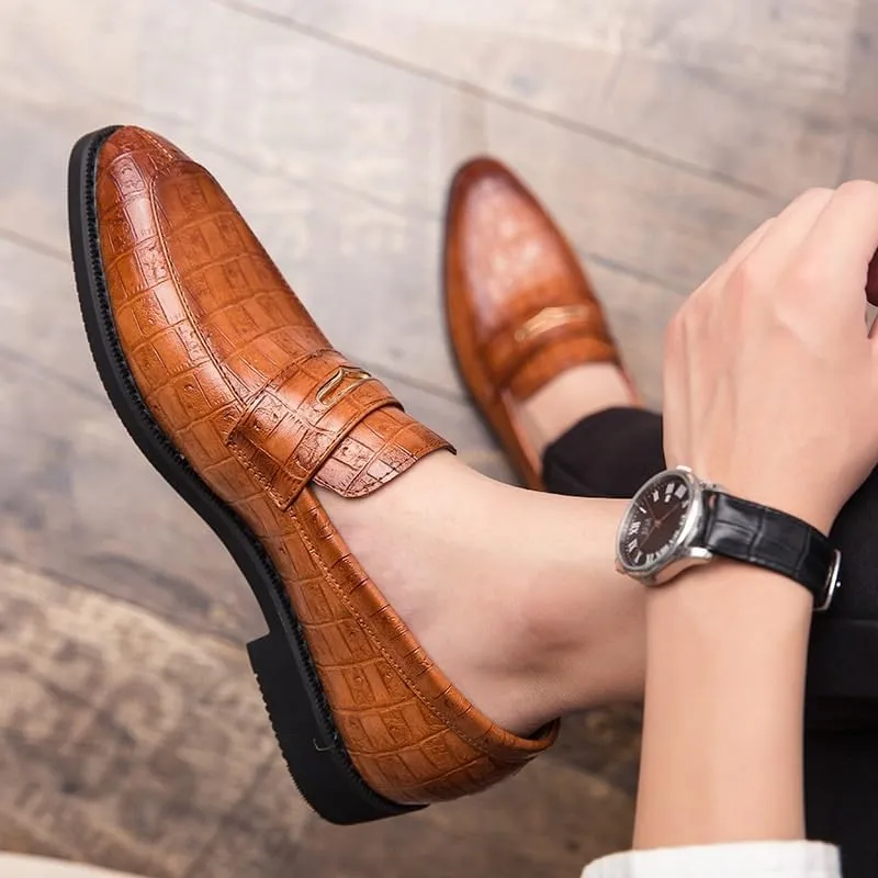 Men's Brogue Oxfords Shoes Men's Slip On Breathable Comfortable Business Pointed Toe Casual Dress Shoes Non-Slip Softsole Walking Derby Shoes