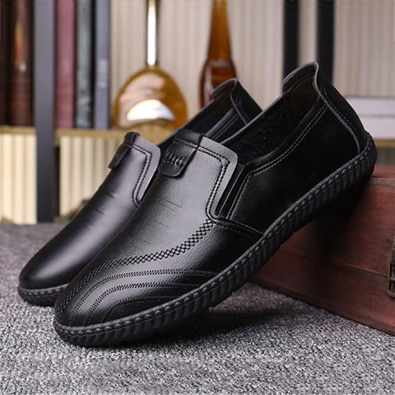 Mens Business Casual Shoes Wide Classical Style Leather Shoes for Men Mens Dress Shoes Loafers for Men Slip-Ons Casual