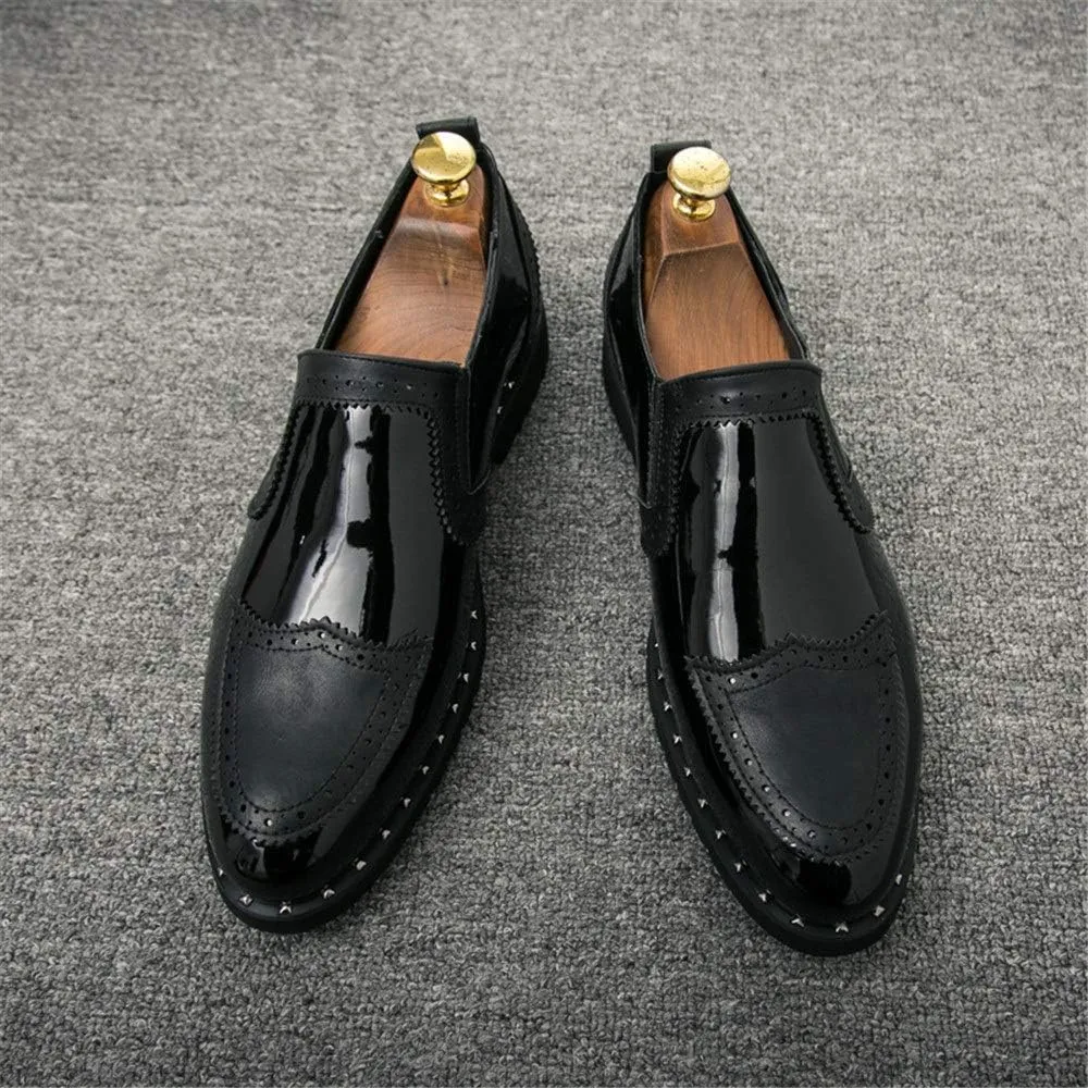 Men's Business Oxford Casual Personality Stylish Stitching Thick Patent Leather Brogue Shoes