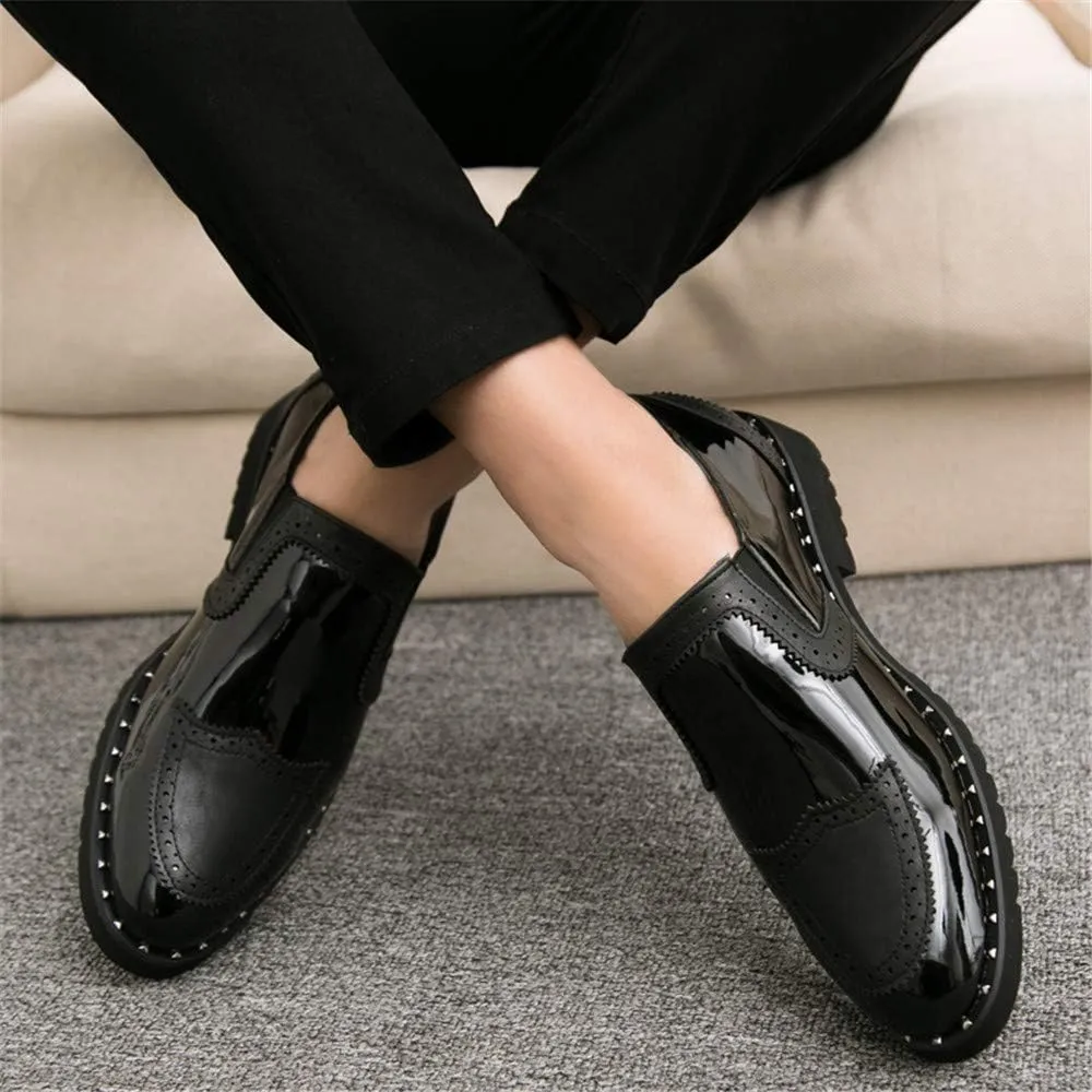 Men's Business Oxford Casual Personality Stylish Stitching Thick Patent Leather Brogue Shoes