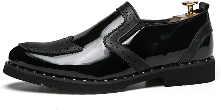 Men's Business Oxford Casual Personality Stylish Stitching Thick Patent Leather Brogue Shoes