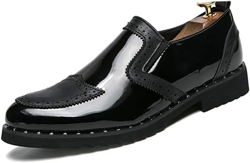 Men's Business Oxford Casual Personality Stylish Stitching Thick Patent Leather Brogue Shoes