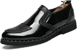 Men's Business Oxford Casual Personality Stylish Stitching Thick Patent Leather Brogue Shoes