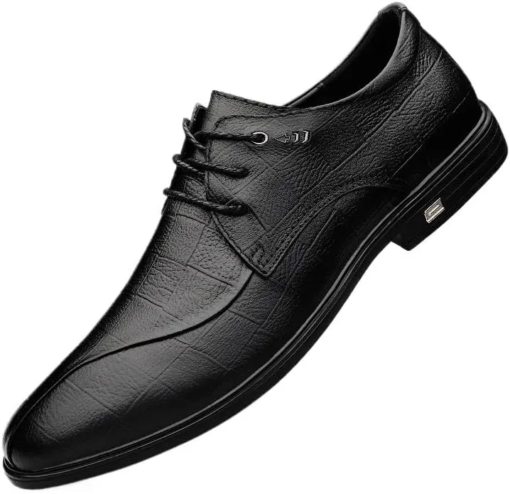 Men's Classic Lace Up Oxfords Shoes Fashion Casual Pointed Toe Leather Dress Shoes Walking Derby Shoes for Men