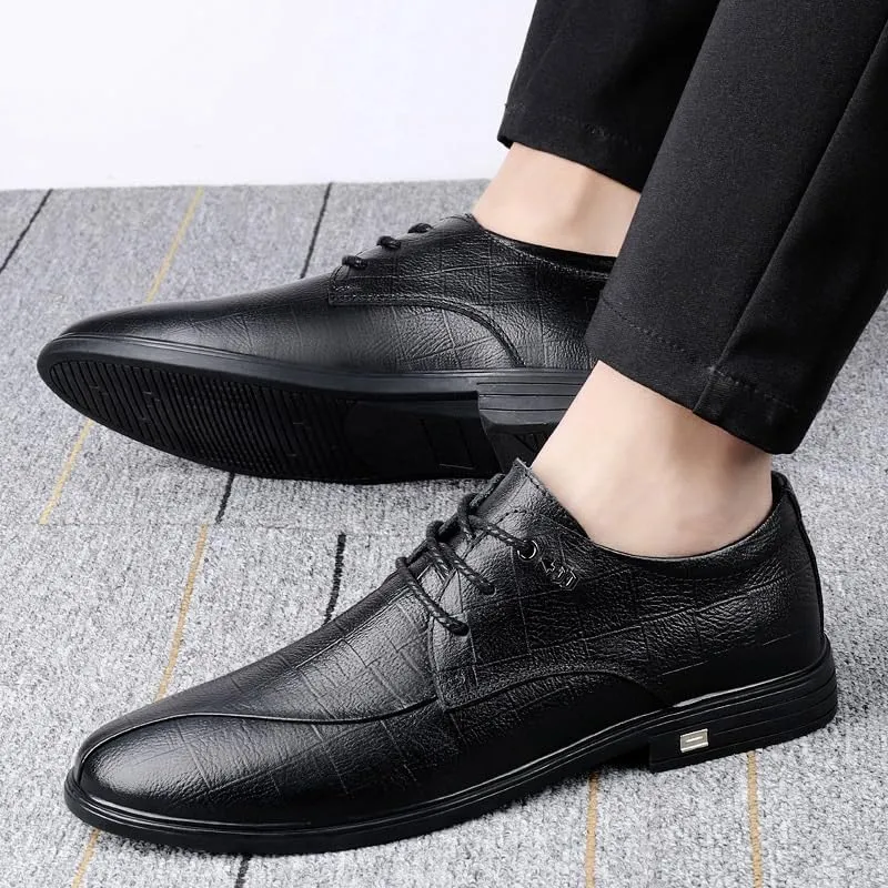 Men's Classic Lace Up Oxfords Shoes Fashion Casual Pointed Toe Leather Dress Shoes Walking Derby Shoes for Men