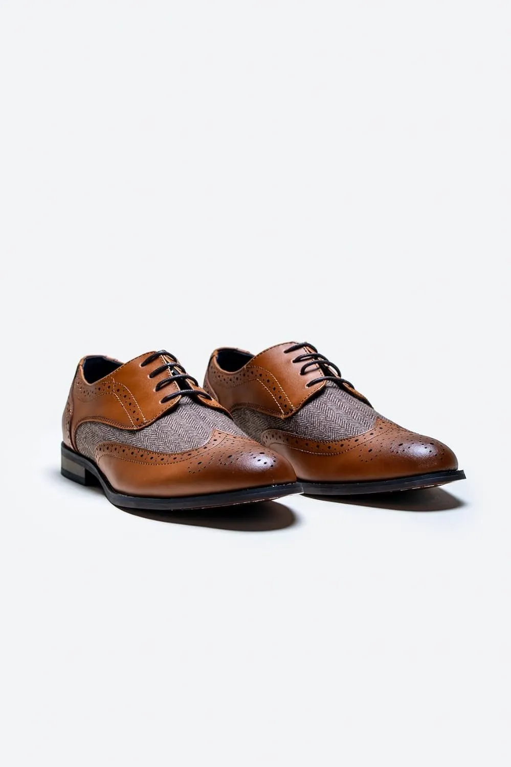 Mens Derby Lace Up Wedding Brogue and Herringbone Dress Shoes