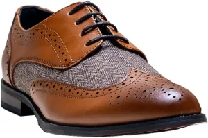 Mens Derby Lace Up Wedding Brogue and Herringbone Dress Shoes