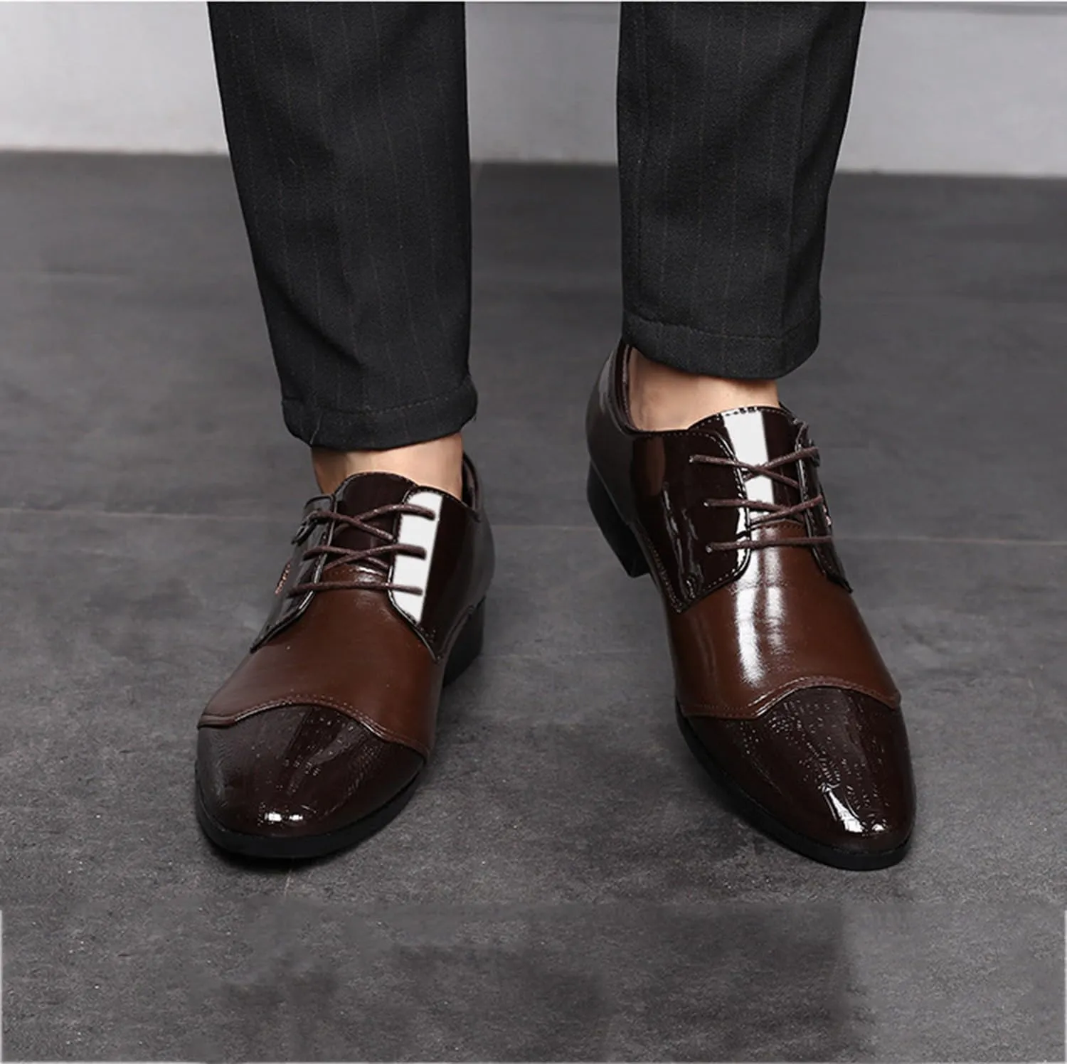 Mens Dress Oxford Shoes Pointed Toe Patent Leather Lace-ups Formal Derbys Business Wedding Shoes