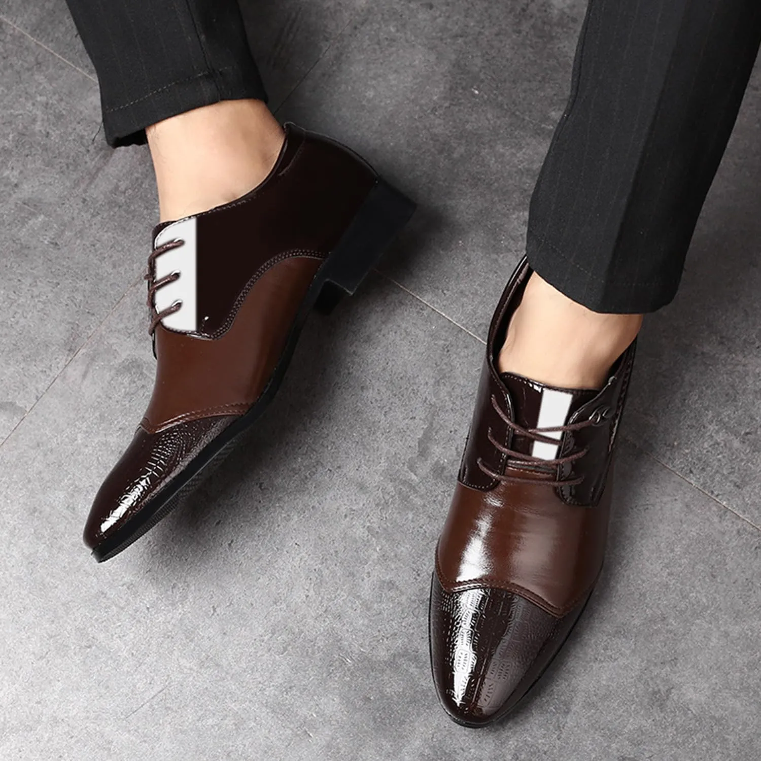 Mens Dress Oxford Shoes Pointed Toe Patent Leather Lace-ups Formal Derbys Business Wedding Shoes