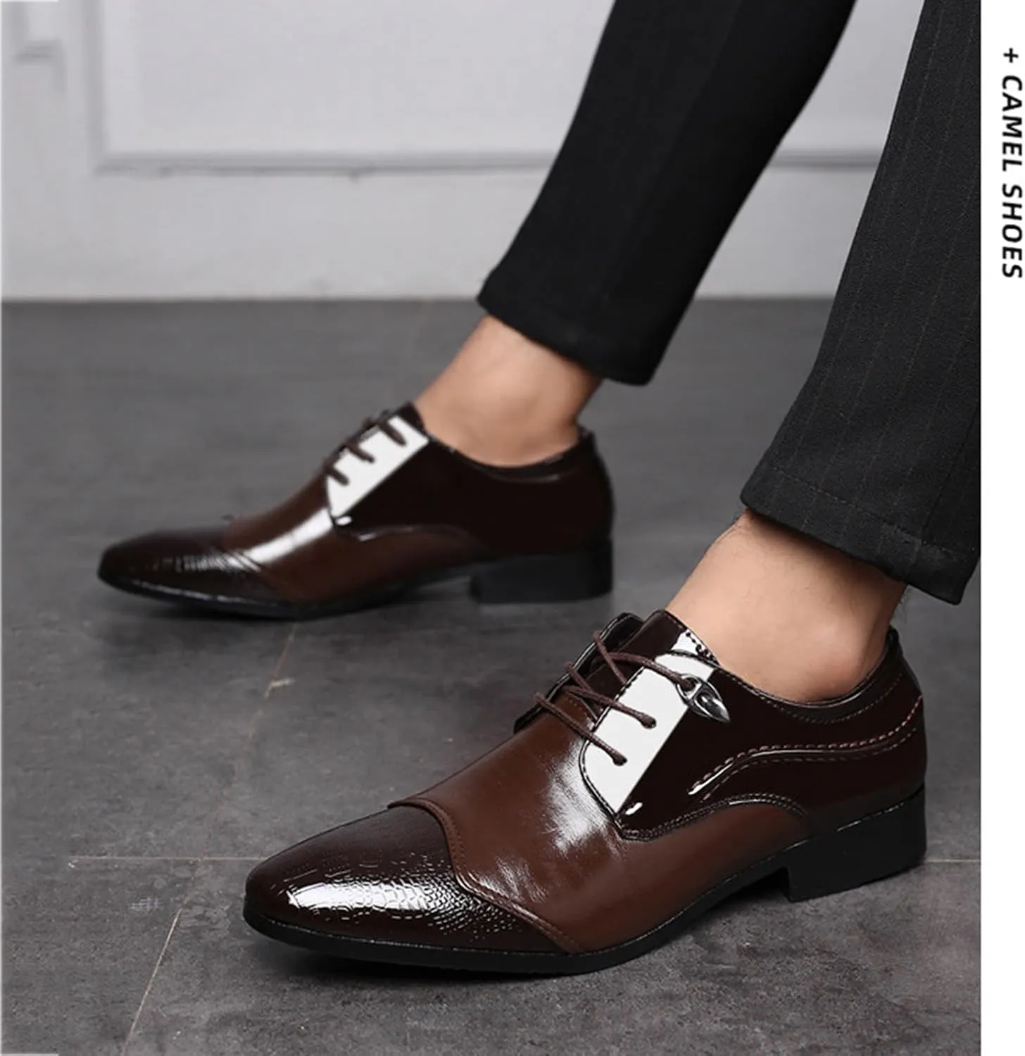Mens Dress Oxford Shoes Pointed Toe Patent Leather Lace-ups Formal Derbys Business Wedding Shoes