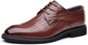 Men's Dress Shoes Casual Business Oxfords Shoes Fashion Classic Lace Up Leather Shoes Vintage Hand Stitched Formal Derby Shoes for Men(Brown,8)