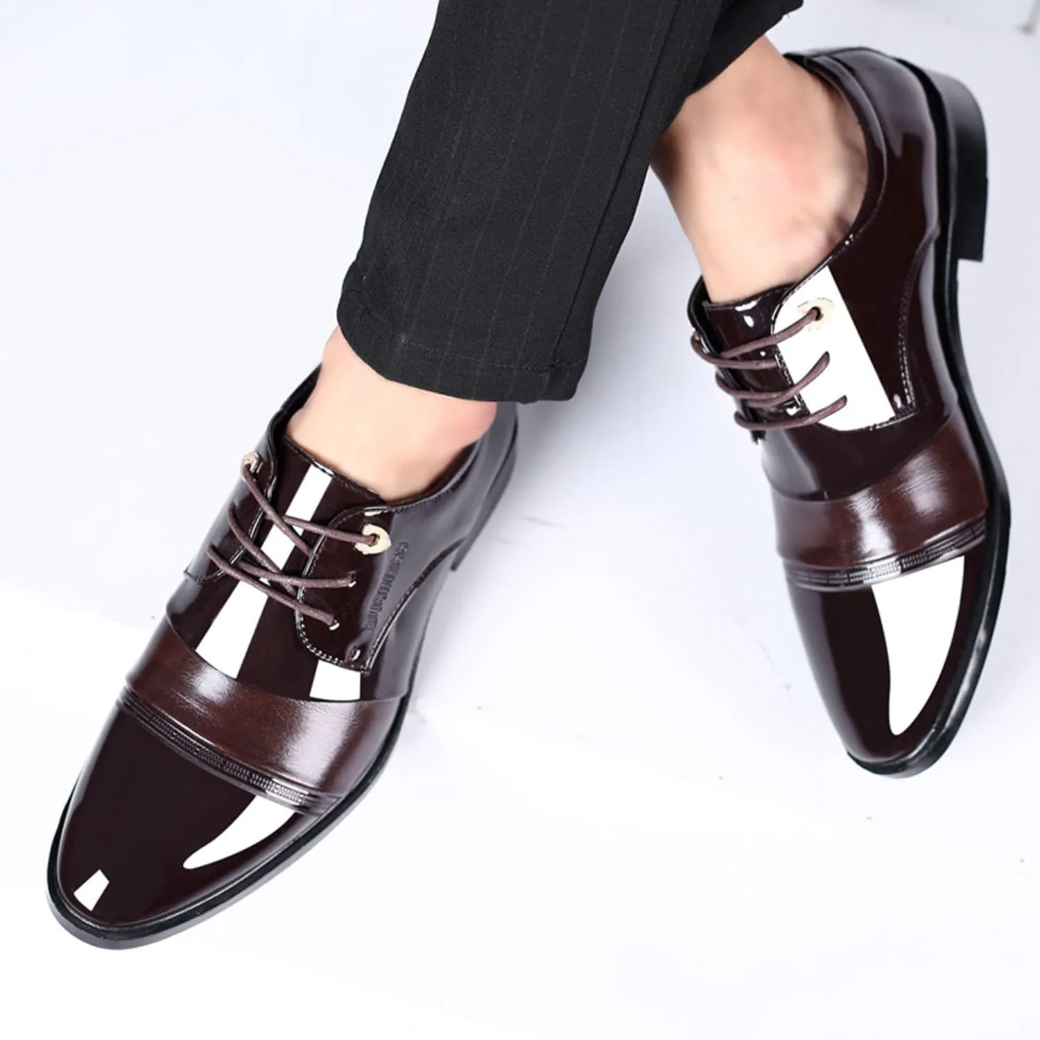 Men's Dress Shoes Fashion Patent Leather Oxfords Classic Lace-up Formal Tuxedo Shoes Business Wedding Derby Shoes