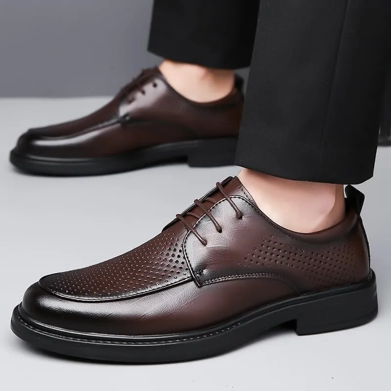 Men's Fashion Classic Pointed Toe Lace Up Low Top Leather Dress Shoes
