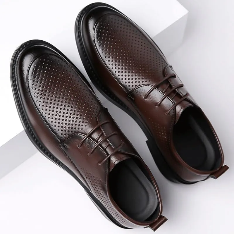 Men's Fashion Classic Pointed Toe Lace Up Low Top Leather Dress Shoes