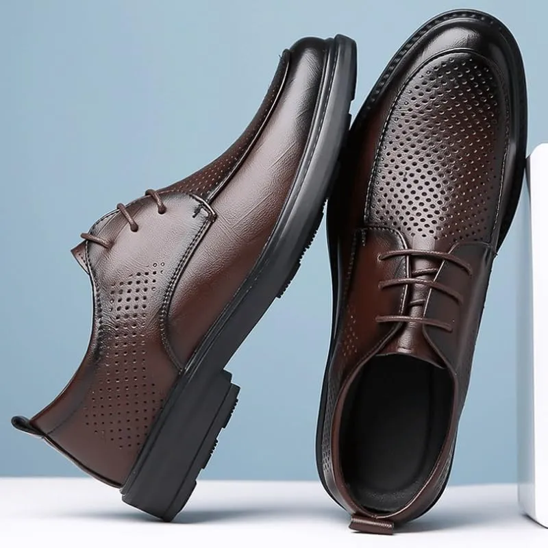 Men's Fashion Classic Pointed Toe Lace Up Low Top Leather Dress Shoes