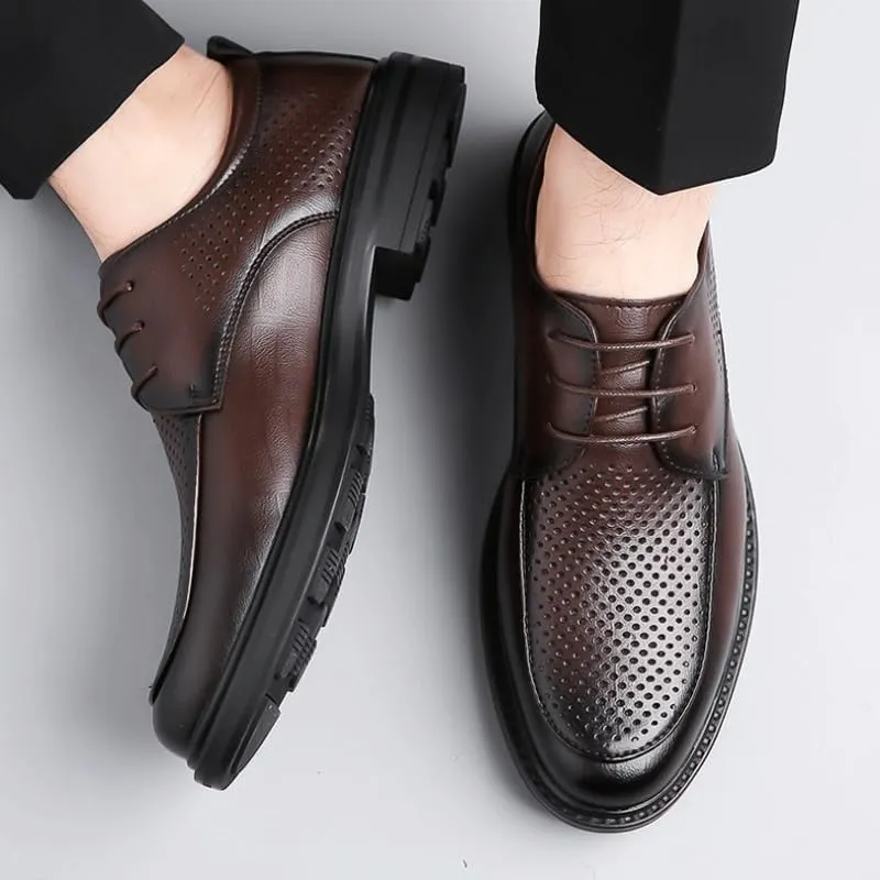 Men's Fashion Classic Pointed Toe Lace Up Low Top Leather Dress Shoes