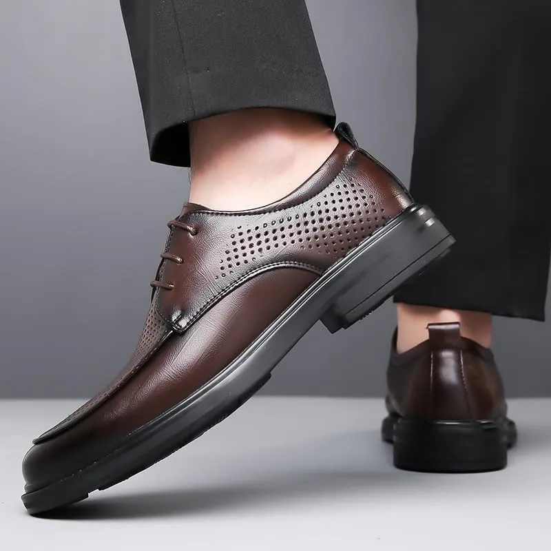 Men's Fashion Classic Pointed Toe Lace Up Low Top Leather Dress Shoes