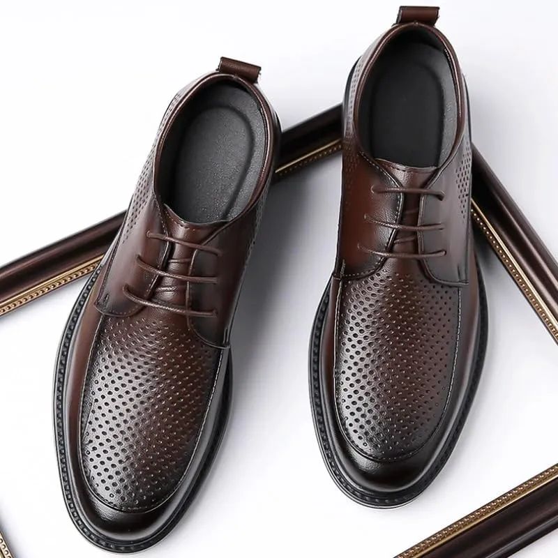 Men's Fashion Classic Pointed Toe Lace Up Low Top Leather Dress Shoes