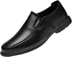 Men's Fashion Classic Pointed Toe Slip On Low Top Leather Dress Shoes Mens Breathable Comfortable Business Oxford Shoes Non-Slip Softsole Walking Oxford Shoes