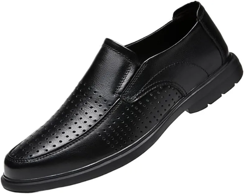 Men's Fashion Classic Pointed Toe Slip On Low Top Leather Dress Shoes Mens Breathable Comfortable Business Oxford Shoes Non-Slip Softsole Walking Oxford Shoes