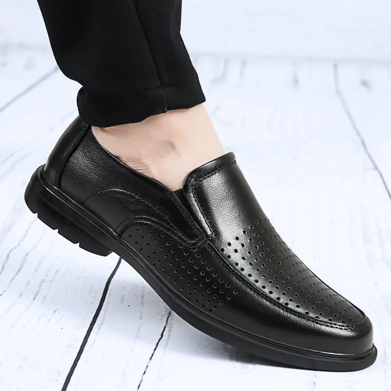 Men's Fashion Classic Pointed Toe Slip On Low Top Leather Dress Shoes Mens Breathable Comfortable Business Oxford Shoes Non-Slip Softsole Walking Oxford Shoes