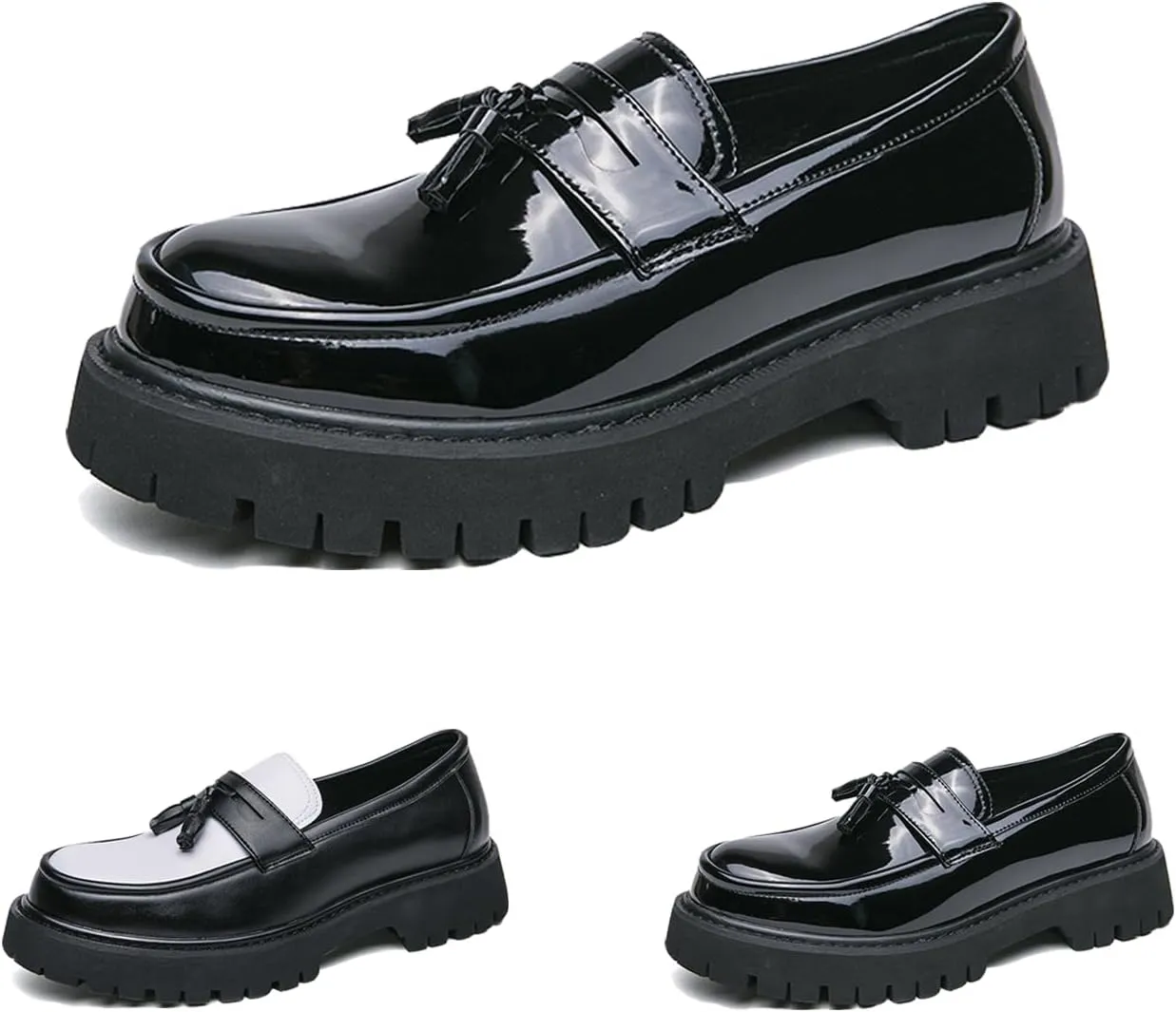 Men's Fashion Tassel Platform Loafers, Slip-On Casual Shoes Fashion Round Toe Non-Slip Lug,Business Casual Work Shoes Dress