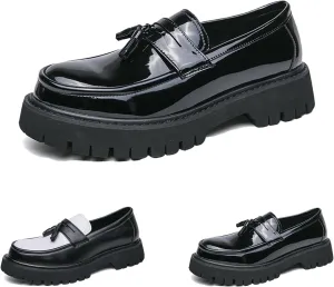Men's Fashion Tassel Platform Loafers, Slip-On Casual Shoes Fashion Round Toe Non-Slip Lug,Business Casual Work Shoes Dress
