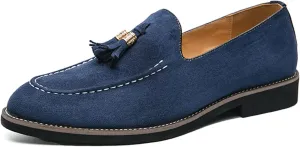 Mens Faux Suede Tasseled Leather Slip On Loafers,Casual Business Dress Shoes British Retro Moccasin Driving Shoes