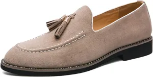 Mens Faux Suede Tasseled Leather Slip On Loafers,Casual Business Dress Shoes British Retro Moccasin Driving Shoes