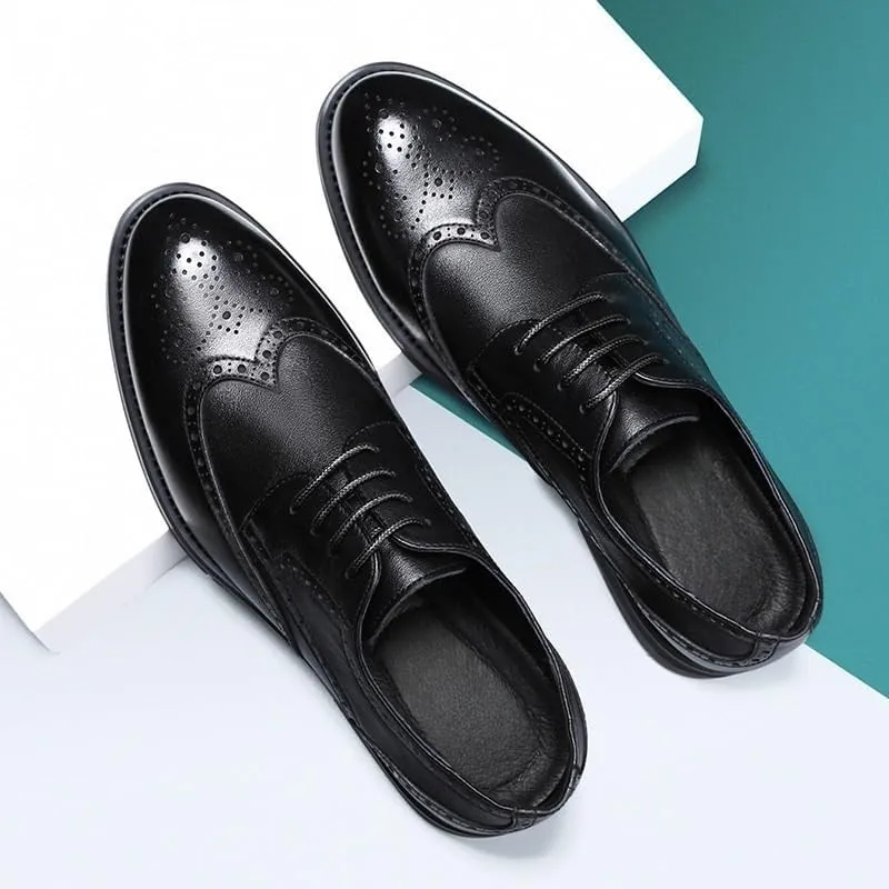 Men's Formal Brogue Shoes - Lace-Up Wingtip, Burnished Toe, Vegan Leather, Slip-Resistant Low Top Dress Shoes for Prom & Business