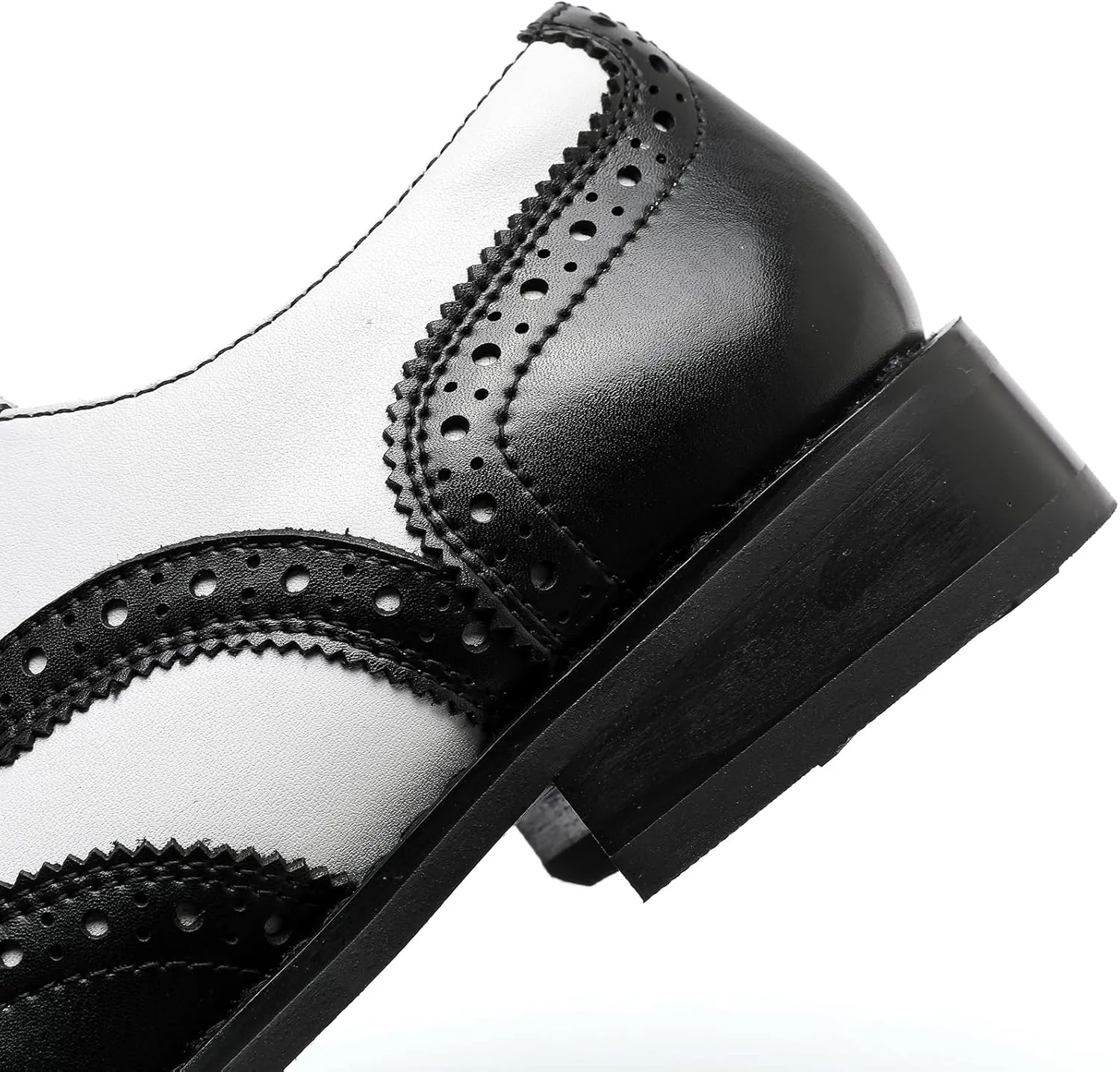 Men's Genuine Leather Brogue Shoes, British Black and White Wingtip Derby Dress Shoes