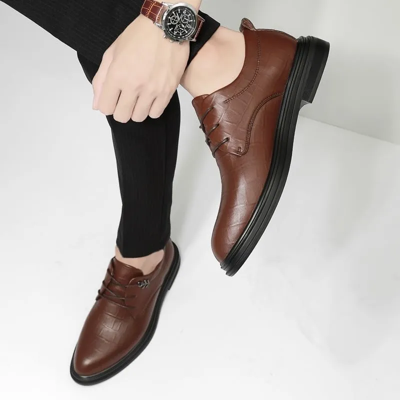 Mens Lace Up Dress Shoes Classic Fashion Pointed Toe Low Top Leather Derby Shoes Non-Slip Softsole Walking Oxford Shoes