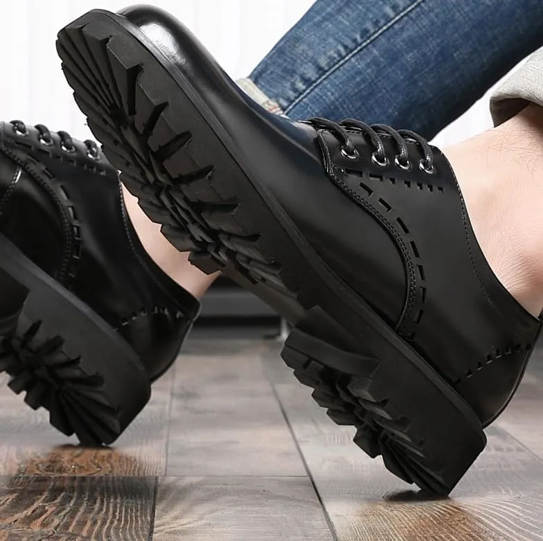 Men's Leather Platform Dress Shoes Retro Comfortable Non-Slip Business Men Oxford Shoes