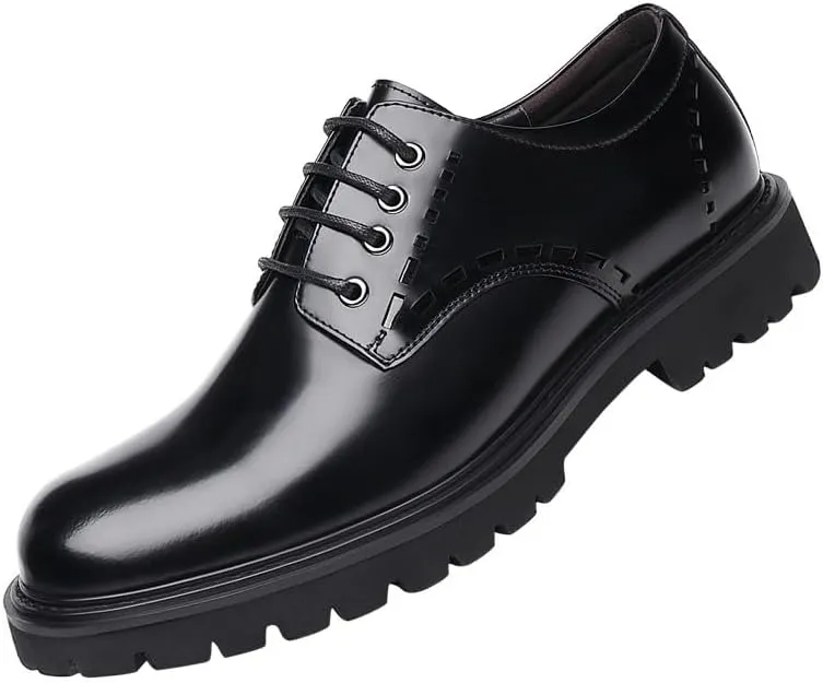 Men's Leather Platform Dress Shoes Retro Comfortable Non-Slip Business Men Oxford Shoes