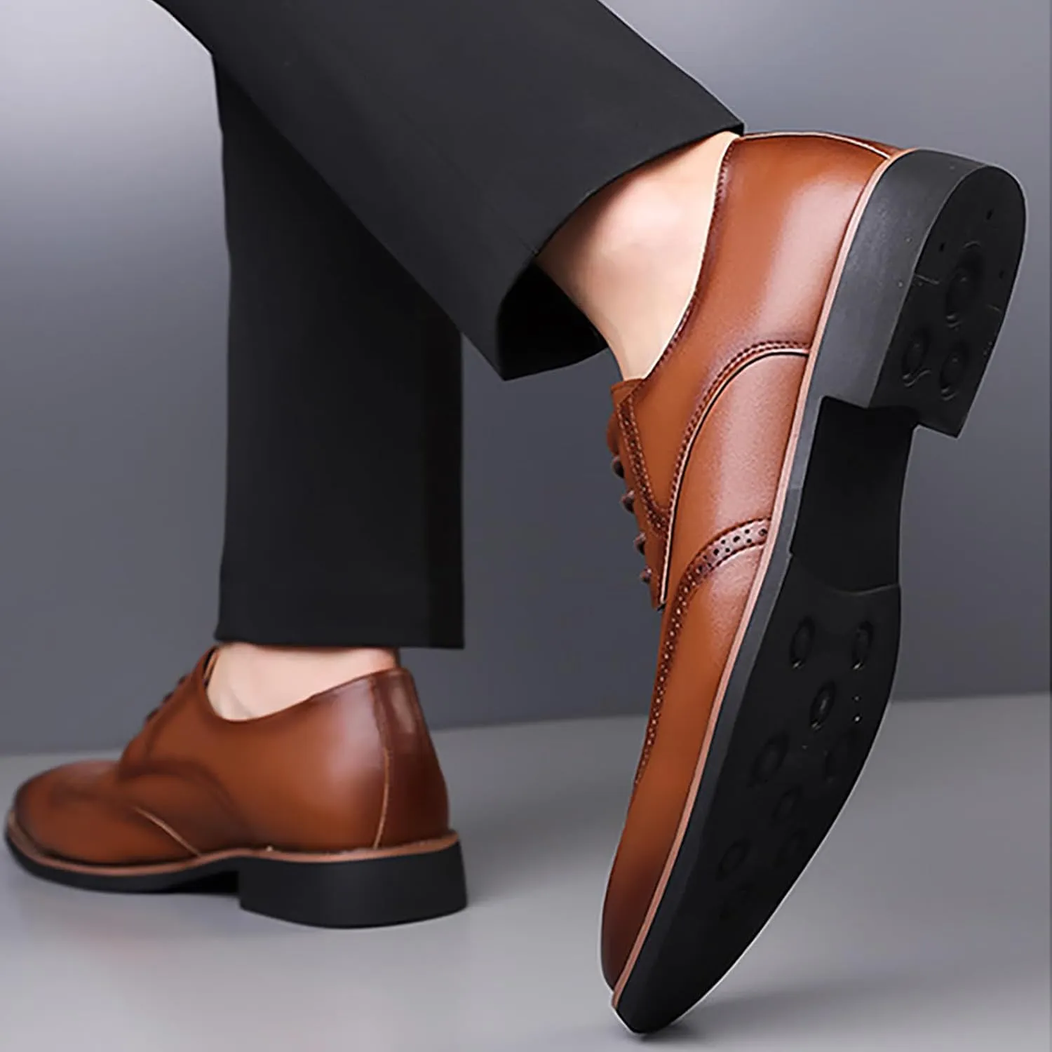 Men's Leather Wingtip Business Dress Oxford Shoes Lace Up Retro Pointed Comfortable Formal Brogue Shoes Wedding Party Derby Shoes