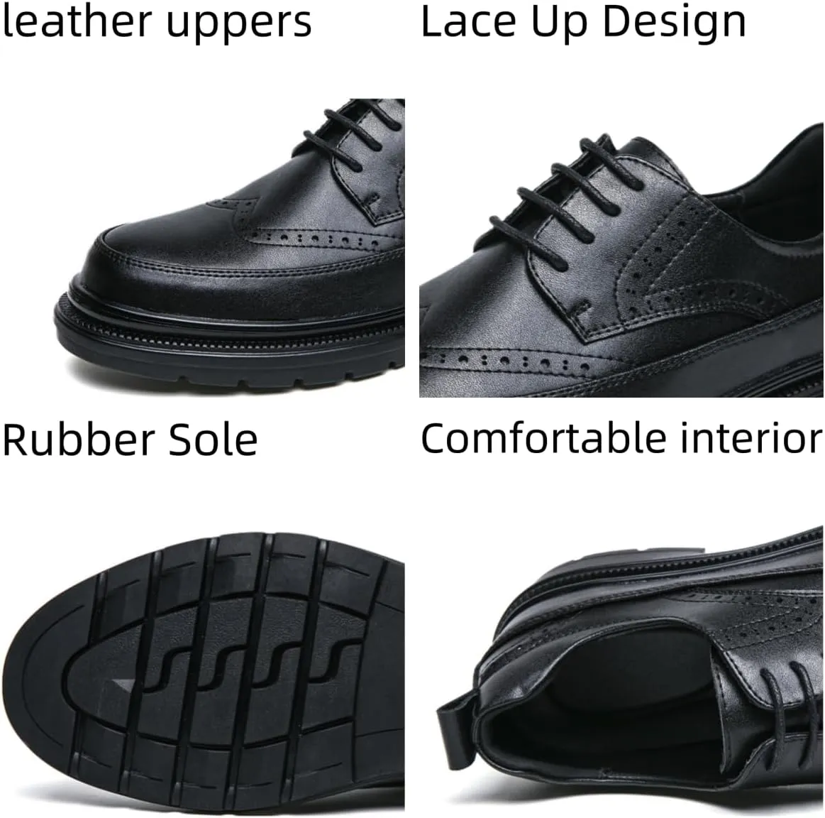 Men's Leather Wingtip Dress Oxfords Shoes Retro Platform Lace Up Brogue Shoes Classic Comfortable Business Formal Work Shoes