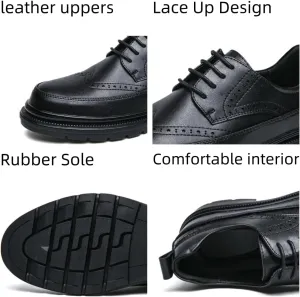 Men's Leather Wingtip Dress Oxfords Shoes Retro Platform Lace Up Brogue Shoes Classic Comfortable Business Formal Work Shoes