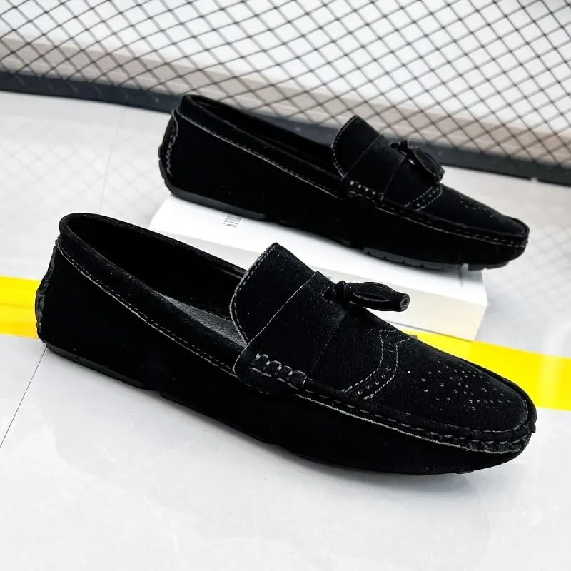 Mens Loafers Shoe Nubuck Leather Tassel Penny Driving Loafers Anti-Slip Lightweight Slip Resistant Casual Slip-ons