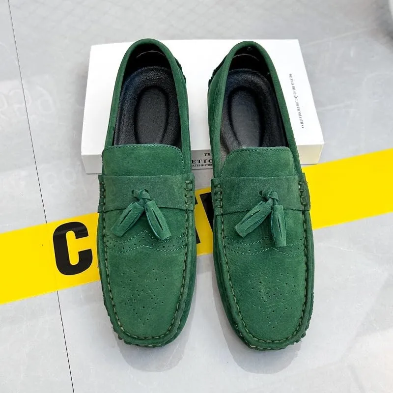Mens Loafers Shoe Nubuck Leather Tassel Penny Driving Loafers Anti-Slip Lightweight Slip Resistant Casual Slip-ons