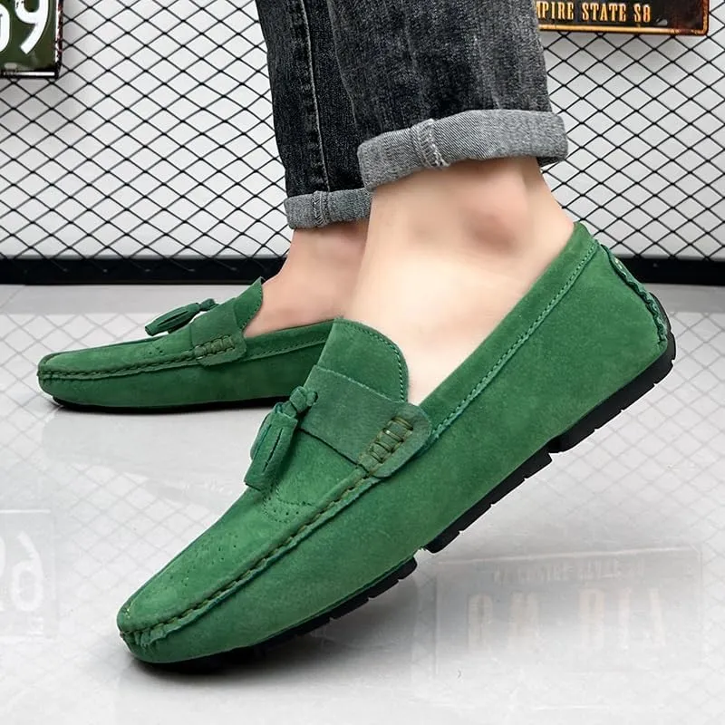 Mens Loafers Shoe Nubuck Leather Tassel Penny Driving Loafers Anti-Slip Lightweight Slip Resistant Casual Slip-ons