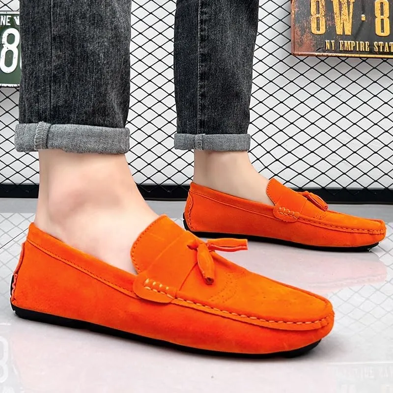 Mens Loafers Shoe Nubuck Leather Tassel Penny Driving Loafers Anti-Slip Lightweight Slip Resistant Casual Slip-ons