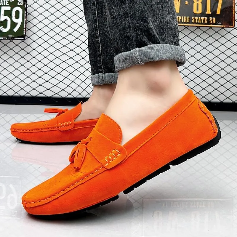 Mens Loafers Shoe Nubuck Leather Tassel Penny Driving Loafers Anti-Slip Lightweight Slip Resistant Casual Slip-ons