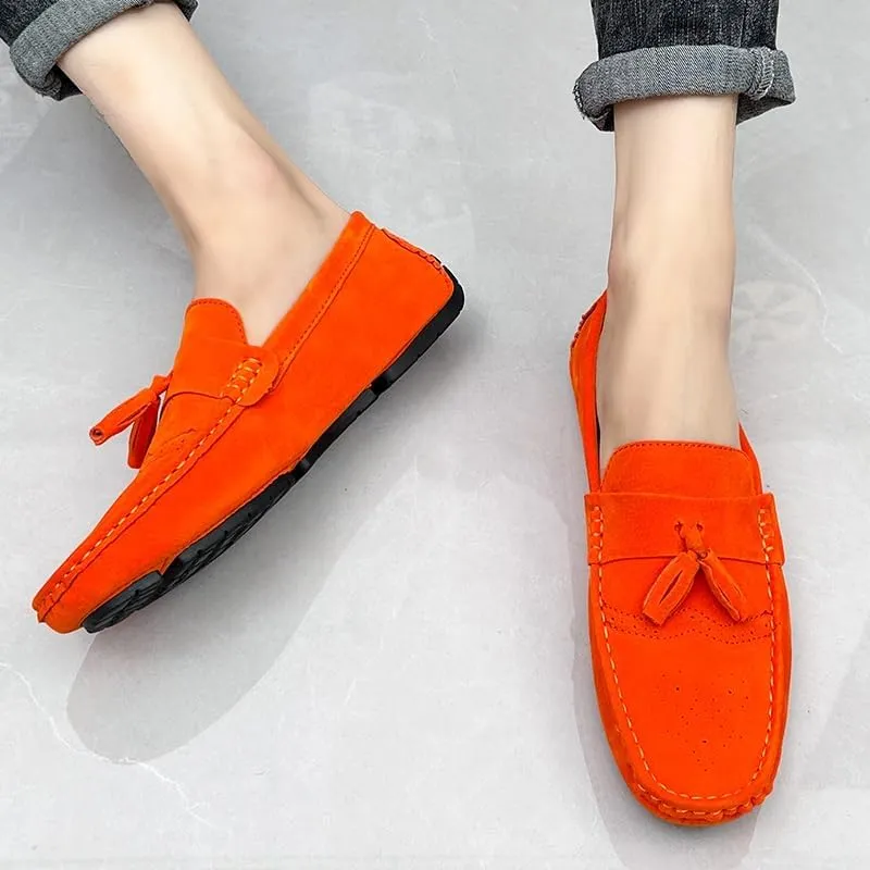 Mens Loafers Shoe Nubuck Leather Tassel Penny Driving Loafers Anti-Slip Lightweight Slip Resistant Casual Slip-ons