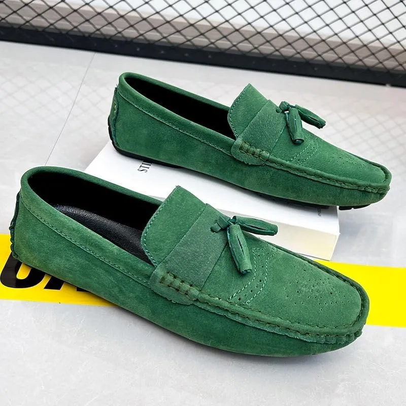 Mens Loafers Shoe Nubuck Leather Tassel Penny Driving Loafers Anti-Slip Lightweight Slip Resistant Casual Slip-ons