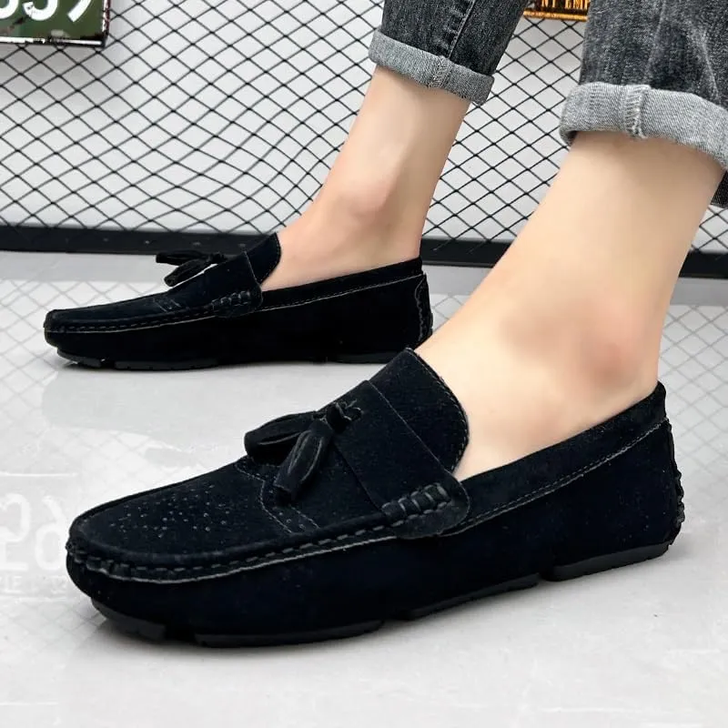 Mens Loafers Shoe Nubuck Leather Tassel Penny Driving Loafers Anti-Slip Lightweight Slip Resistant Casual Slip-ons