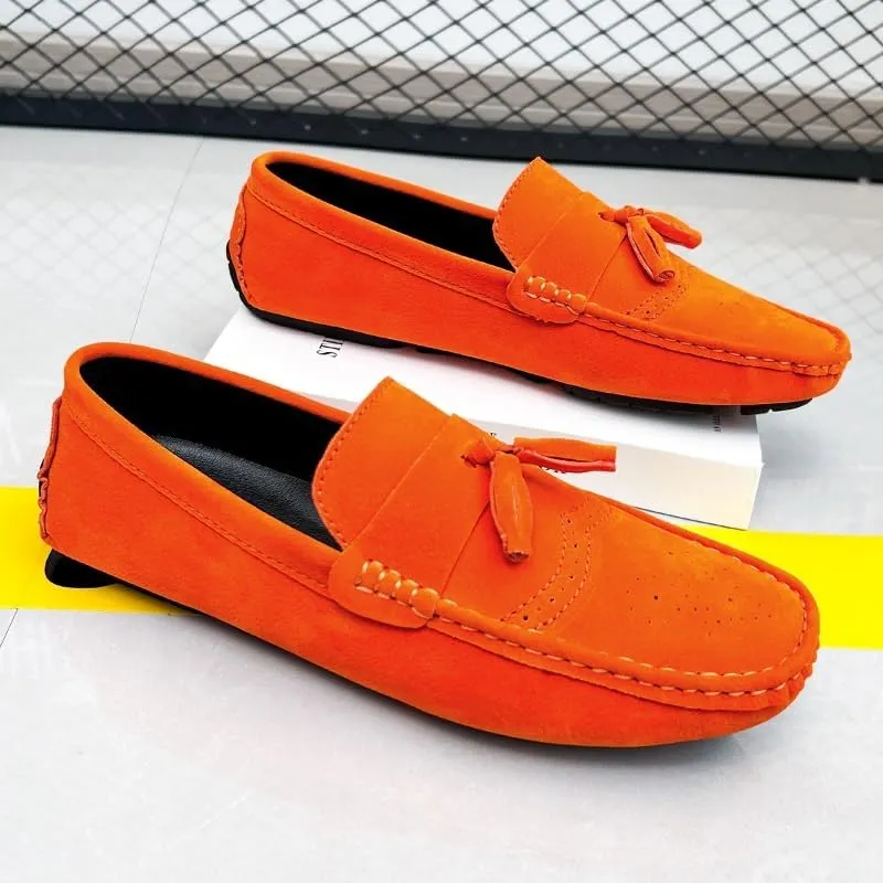 Mens Loafers Shoe Nubuck Leather Tassel Penny Driving Loafers Anti-Slip Lightweight Slip Resistant Casual Slip-ons