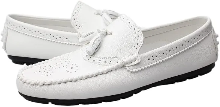Mens Loafers Shoe Round Toe Brogue Embossed Wing tip with Tassel Driving Loafers Flat Heel Lightweight Comfortable Party Prom Slip-ons