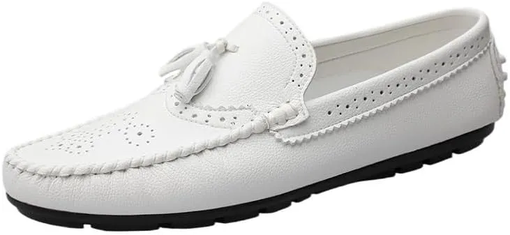 Mens Loafers Shoe Round Toe Brogue Embossed Wing tip with Tassel Driving Loafers Flat Heel Lightweight Comfortable Party Prom Slip-ons
